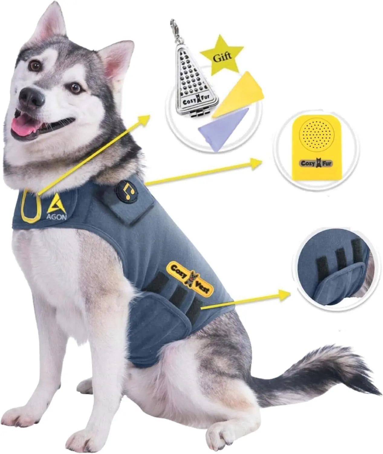 3-in-1 Dog Anxiety Vest with Music & Aromatherapy Calming Coat XXS–XXL Gray M [26-40 Lbs]