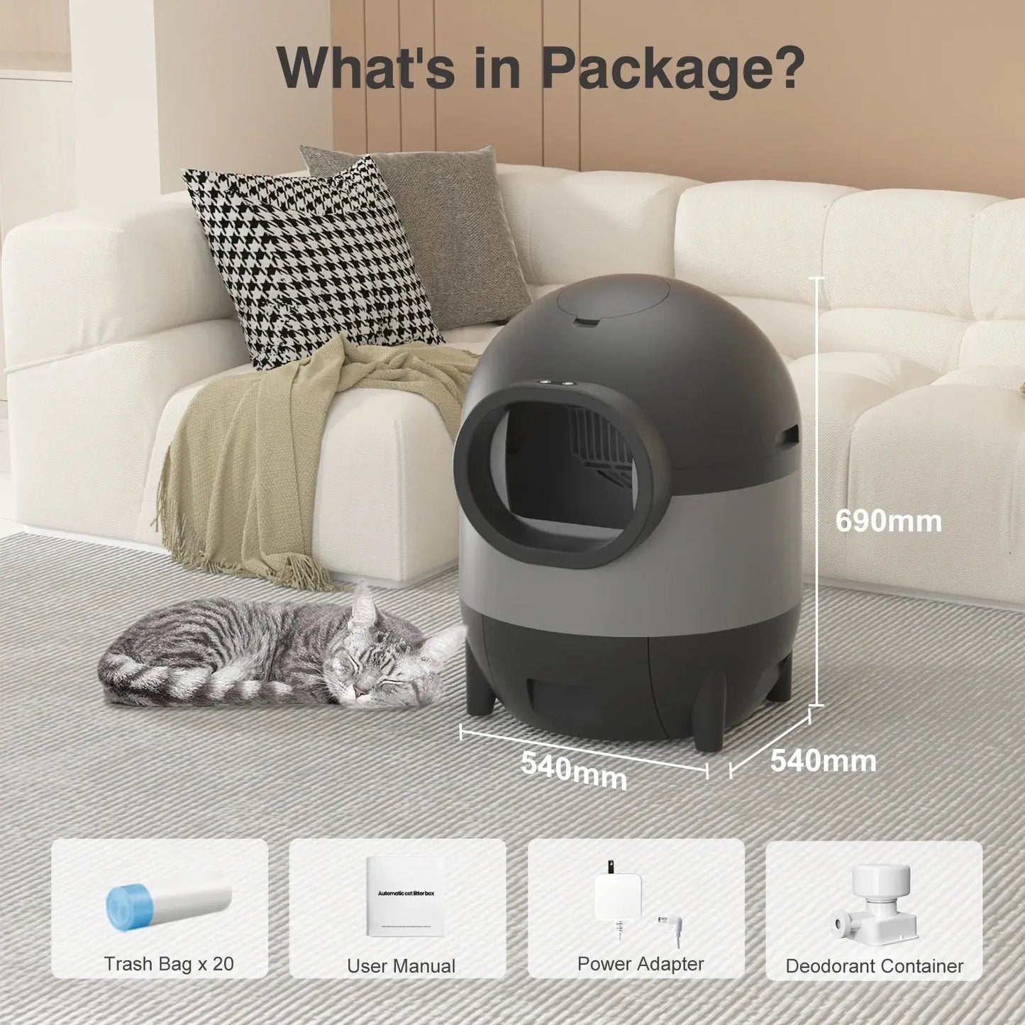 Automatic Self-Cleaning Cat Litter Box WiFi APP Control XL for Multiple Cats (black)