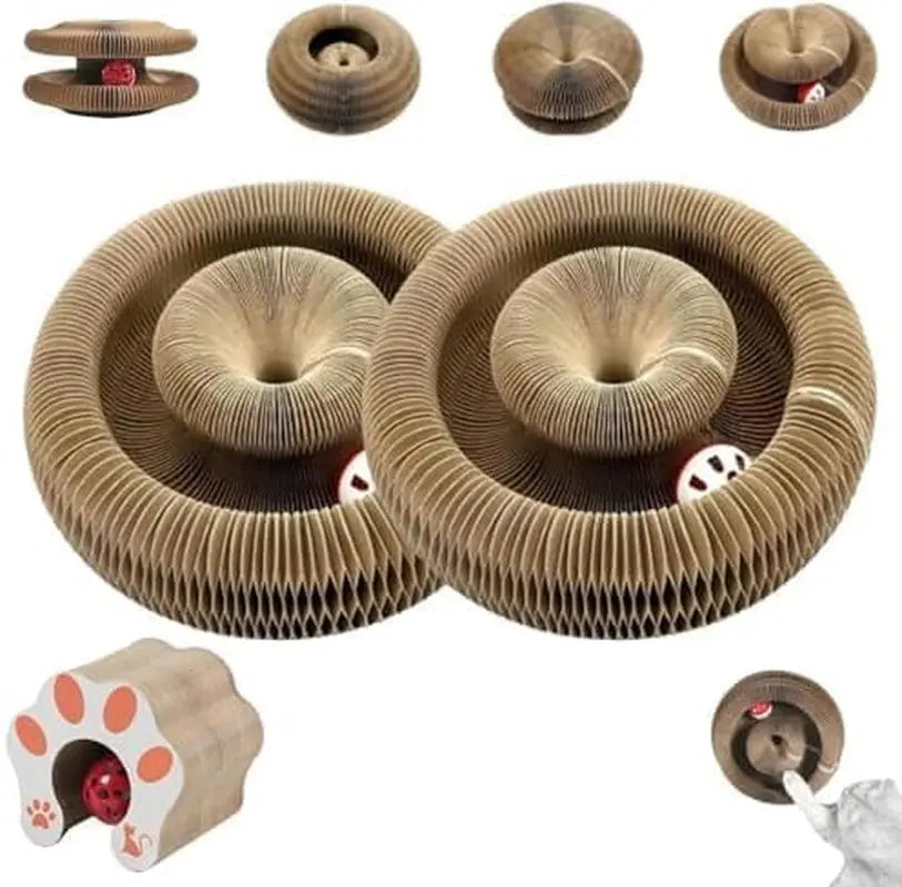 Foldable Scratcher Board with Ball, Recyclable Accordion Cat Toy (2 Pack) Default Title