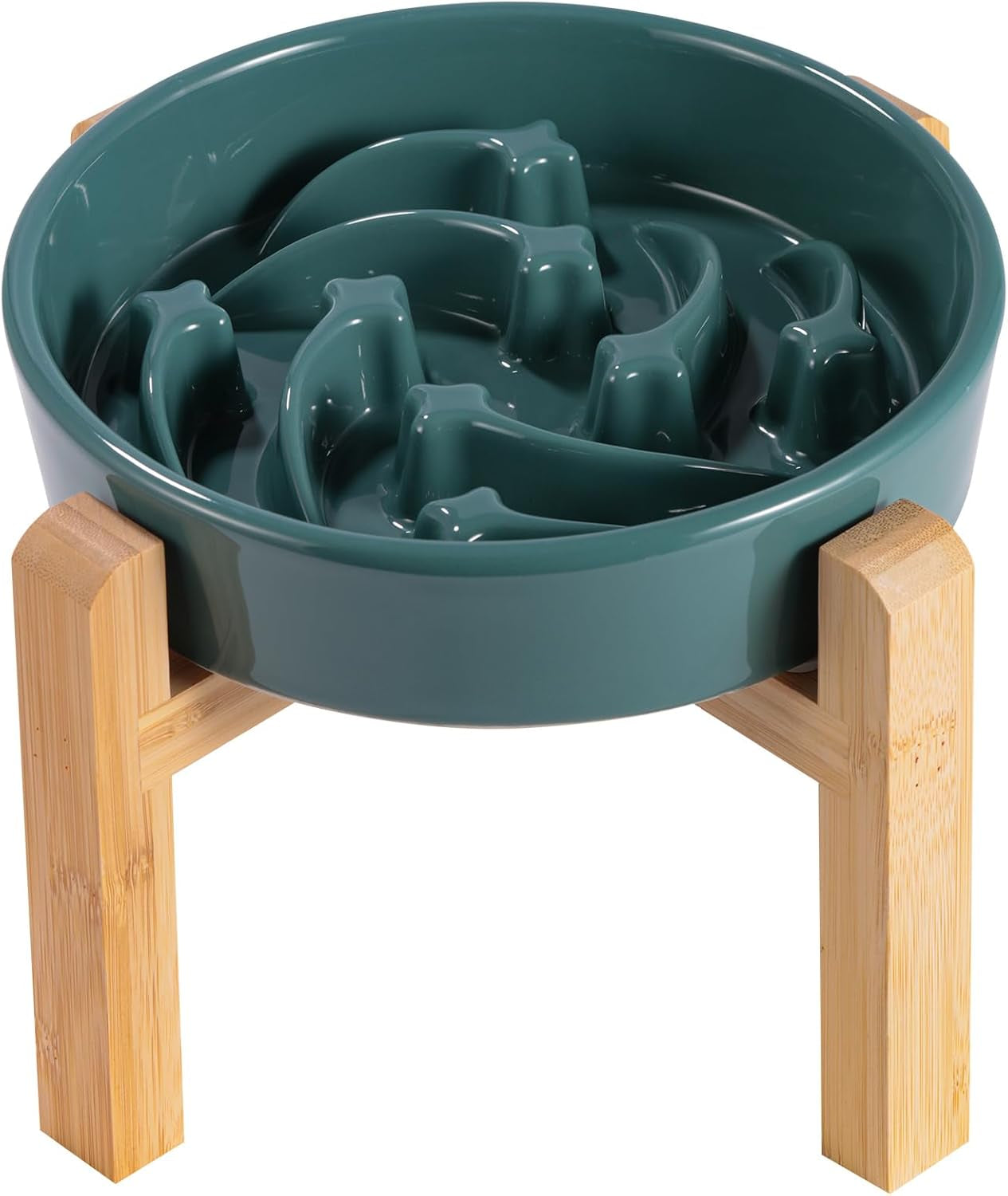 Elevated Ceramic Slow Feeder Dog Bowl 8.6in Heavy Weighted (various colors) Upgraded Deep Green Slow Feeder Elevated
