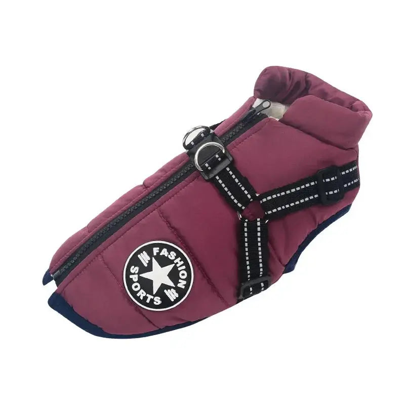 Winter Dog Jacket with Built-in Harness – Warm Waterproof Pet Coat, Cold Weather Dog Clothes Purple