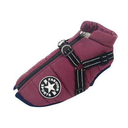 Winter Dog Jacket with Built-in Harness – Warm Waterproof Pet Coat, Cold Weather Dog Clothes Purple