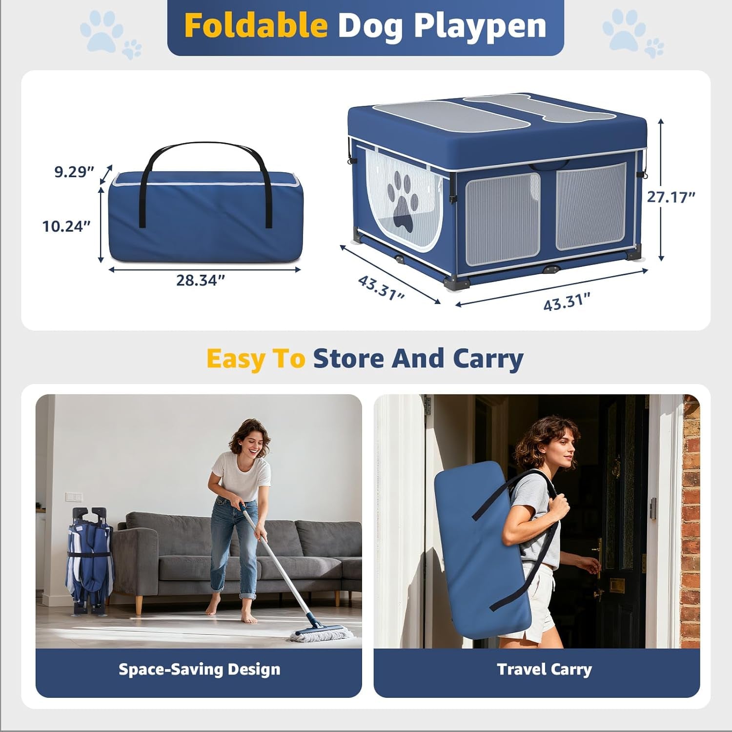 Foldable Dog & Small Animal Playpen with Cover, 1-Minute Setup Portable Pen