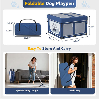 Foldable Dog & Small Animal Playpen with Cover, 1-Minute Setup Portable Pen