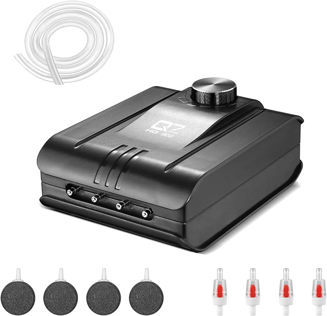 320GPH Aquarium Air Pump Quiet 4 Outlet Adjustable 8W for 300 Gallon Tanks Default Title