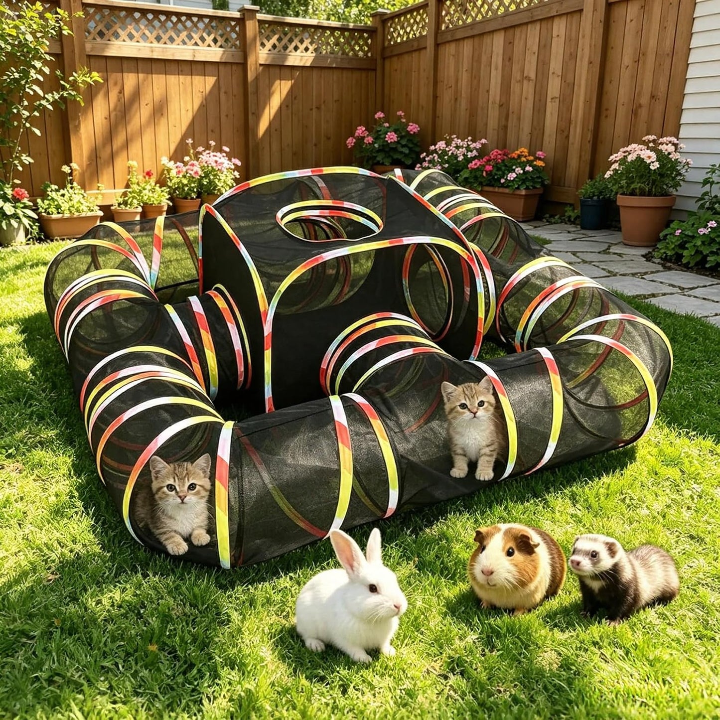 5-in-1 Outdoor Cat Enclosure with Tunnels, Portable Pop-Up Catio Playpen