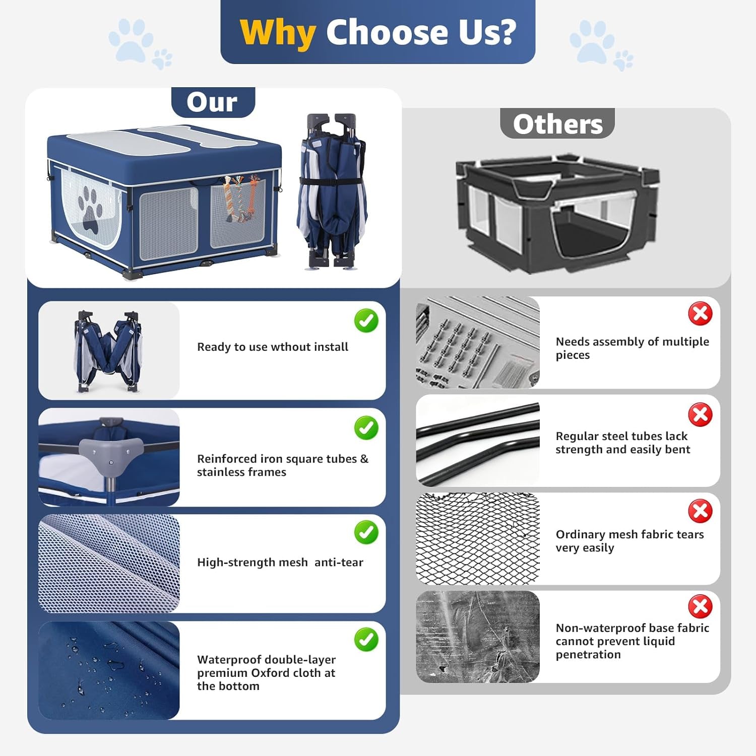 Foldable Dog & Small Animal Playpen with Cover, 1-Minute Setup Portable Pen