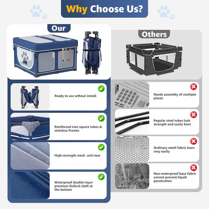 Foldable Dog & Small Animal Playpen with Cover, 1-Minute Setup Portable Pen