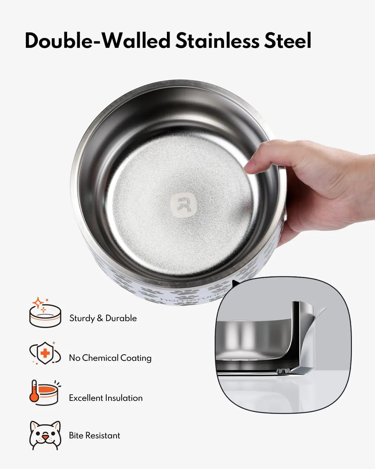 32oz Insulated Stainless Steel Dog Bowl Non-Slip 4 Colors
