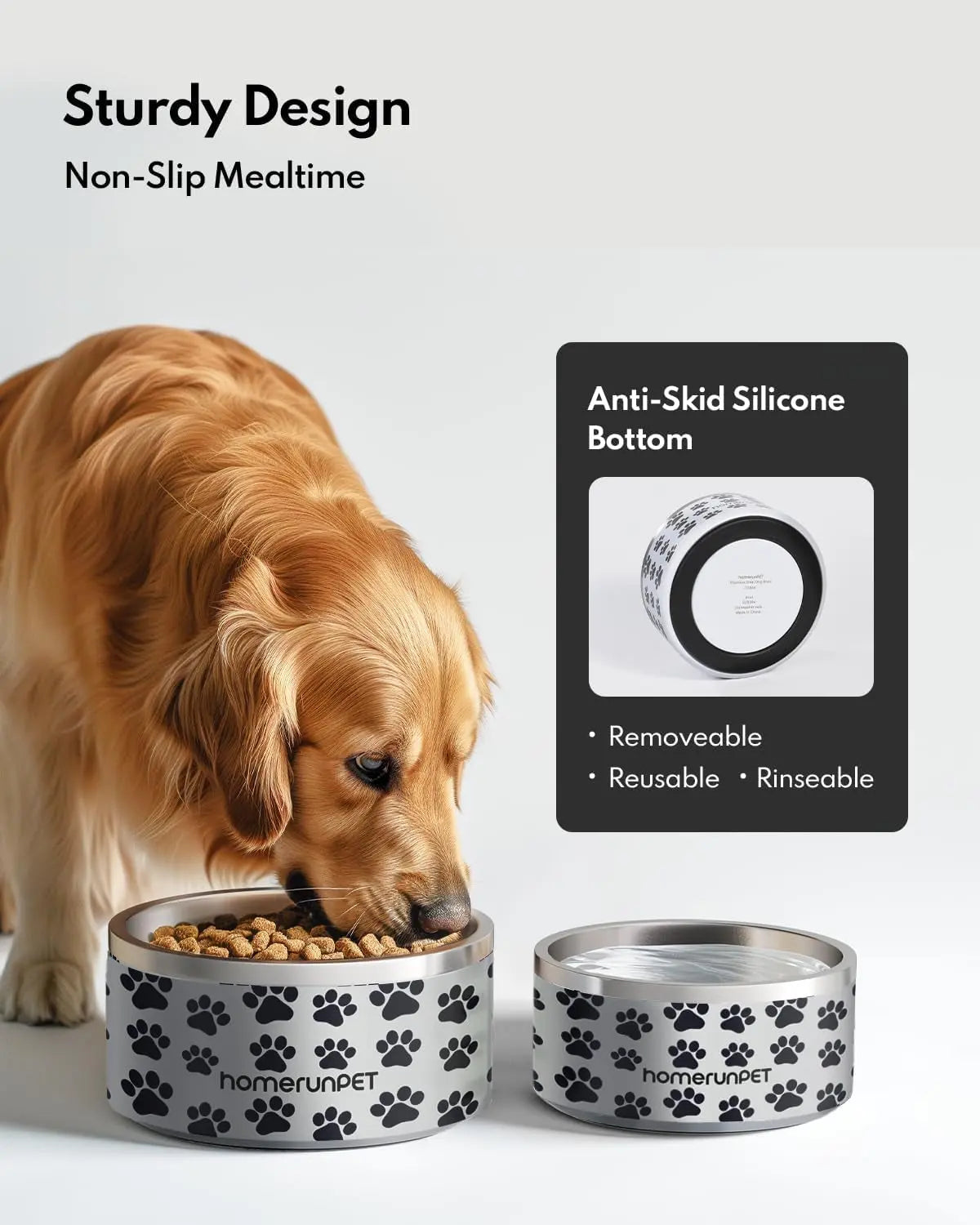 32oz Insulated Stainless Steel Dog Bowl Non-Slip 4 Colors
