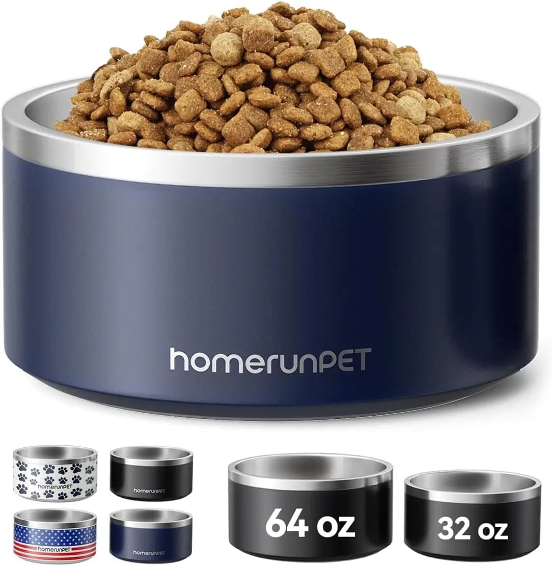 32oz Insulated Stainless Steel Dog Bowl Non-Slip 4 Colors Navy 32Oz