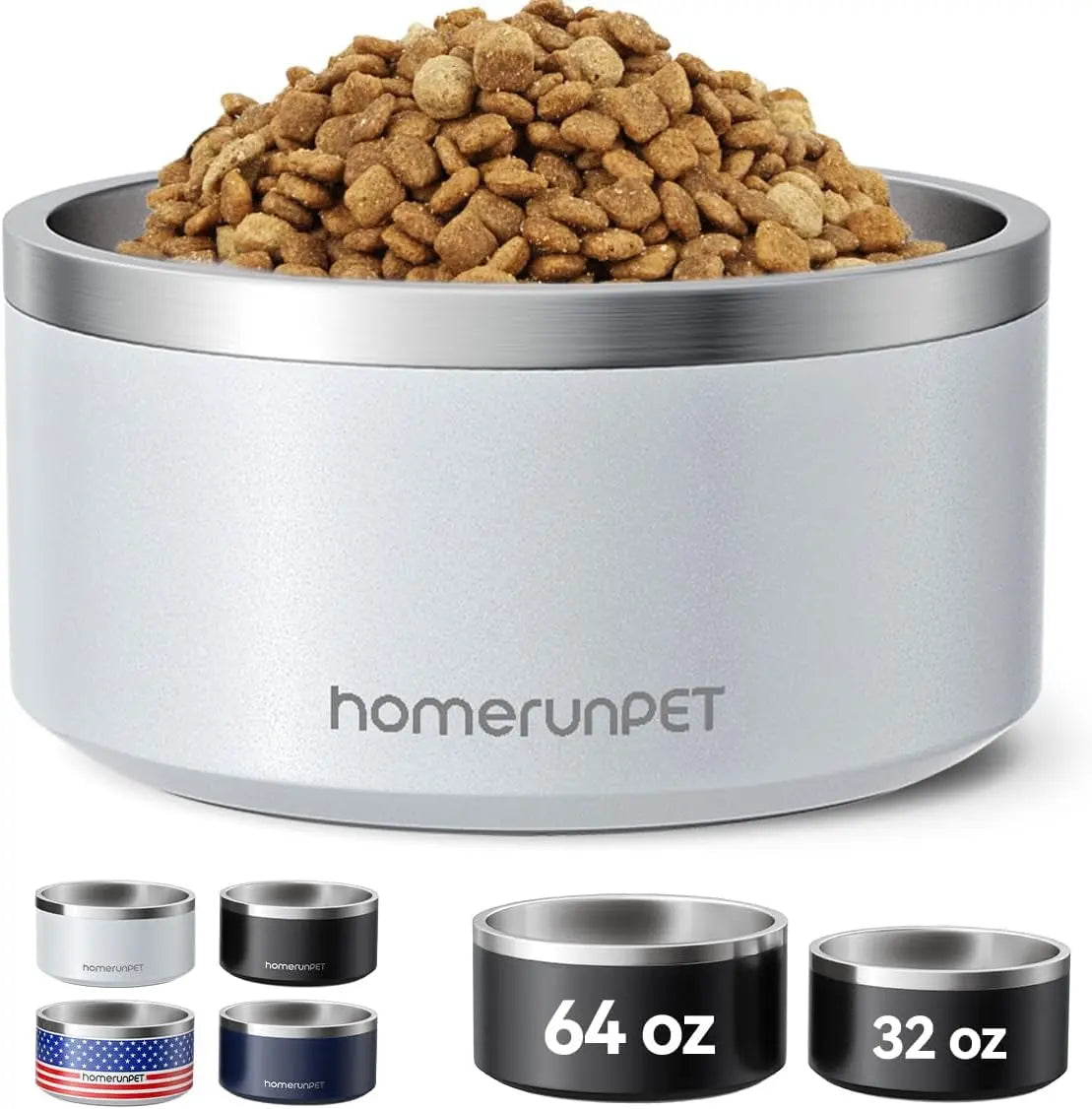 32oz Insulated Stainless Steel Dog Bowl Non-Slip 4 Colors Steel Blue 32Oz