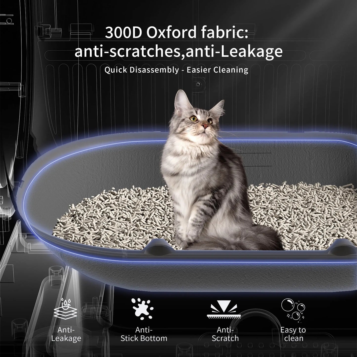 Smart Self-Cleaning Cat Litter Box – Large 100L Capacity, APP Control, Odor-Free Black Litter Box for Multiple Cats