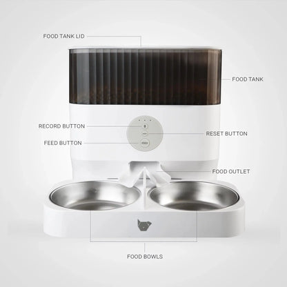 Double Automatic Pet Feeder, Two-Way Splitter and Double Bowls for Cats and Dogs