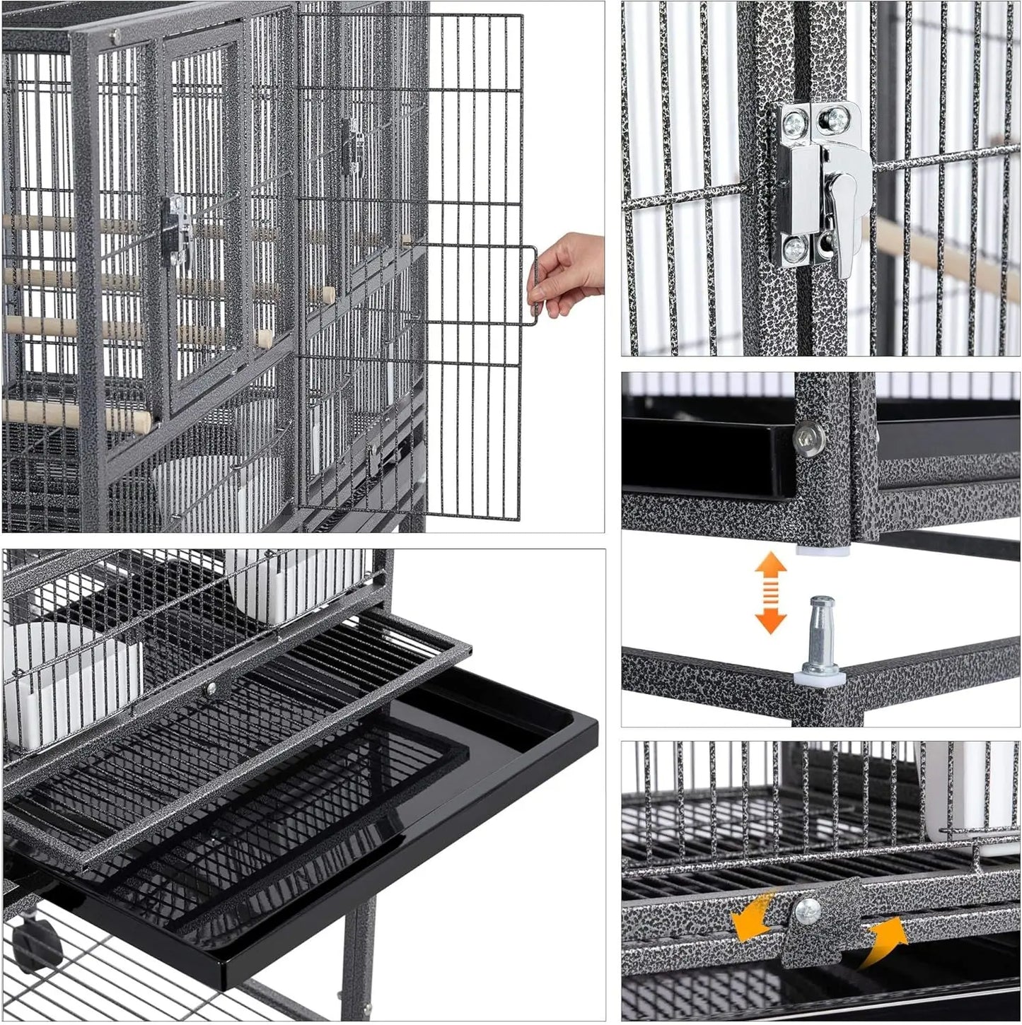Large Stackable Divided Breeding Bird Cage (41.5") with Rolling Stand - Perfect for Cockatiels, Lovebirds & Budgies