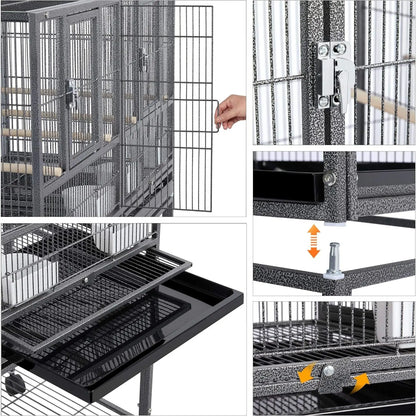 Large Stackable Divided Breeding Bird Cage (41.5") with Rolling Stand - Perfect for Cockatiels, Lovebirds & Budgies
