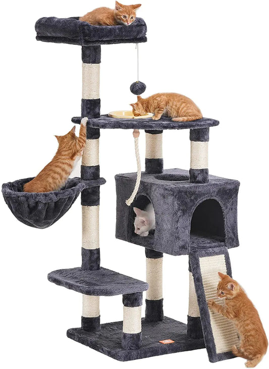 Cat Tree, Cat Tower for Indoor Cats with Scratching Board, Multi-Level Cat Furniture Condo with Feeding Bowl Smoky Gray HCT010G Smoky Gray 50 Inch