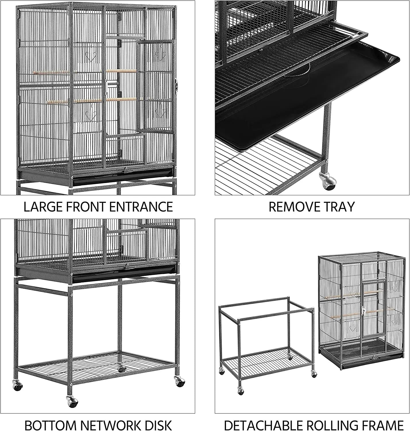 54" Wrought Iron Flight Bird Cage with Stand - Ideal for Parakeets, Conures, Lovebirds, Finches & Canaries