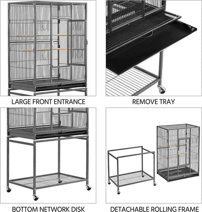 54" Wrought Iron Flight Bird Cage with Stand - Ideal for Parakeets, Conures, Lovebirds, Finches & Canaries