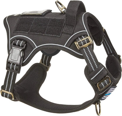 Tactical No Pull Dog Harness Large Dogs Adjustable Reflective Training Vest w/ Handle Black