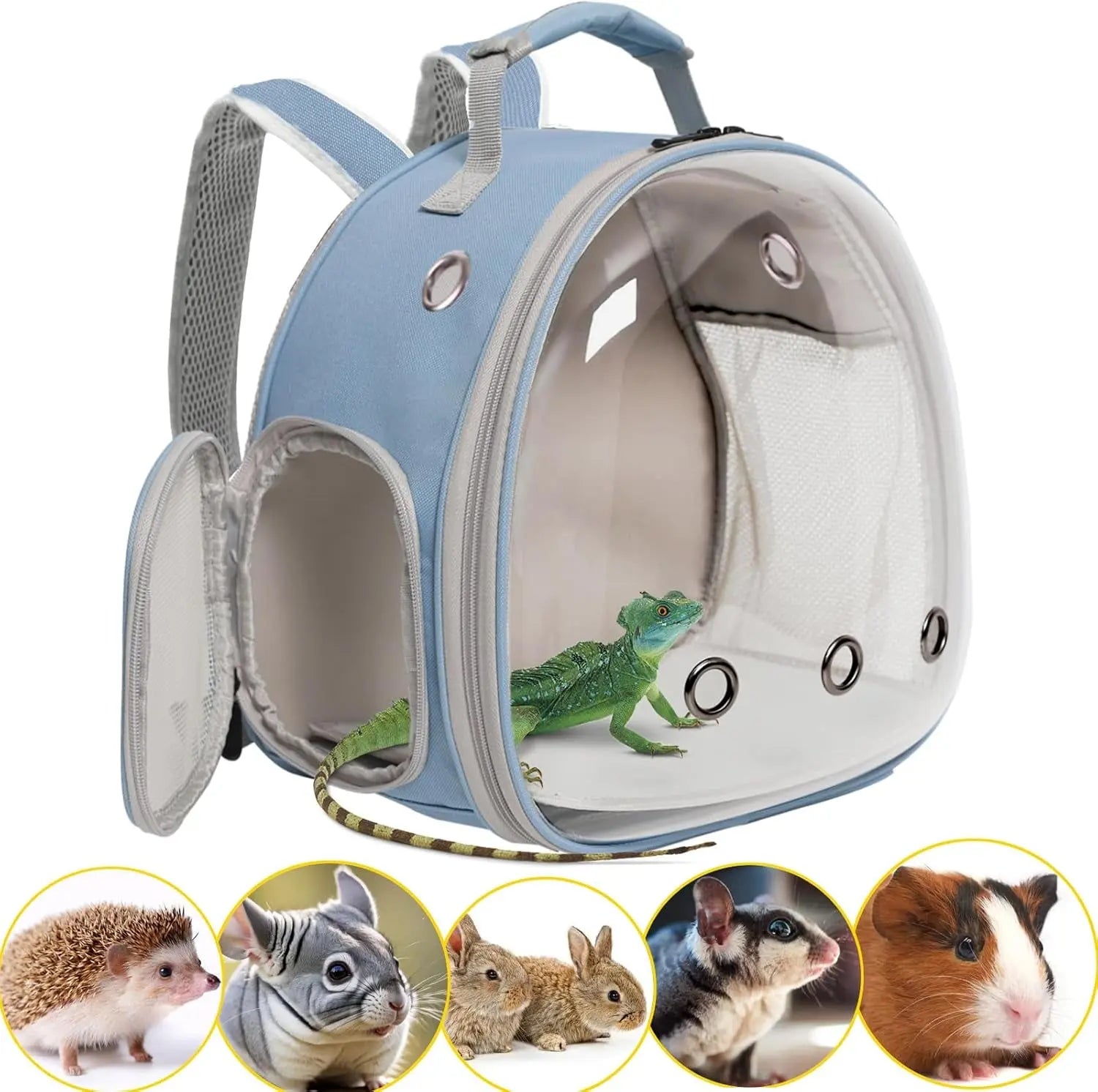 Small Pet Carrier Backpack with Clear Window, Airline Approved Travel Bag for Guinea Pig, Reptile, Hedgehog, Rat & Parrot Blue Backpack