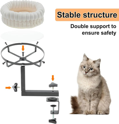 360° Cat Desk Bed – Rotating Adjustable Pet Nest with Soft Mat