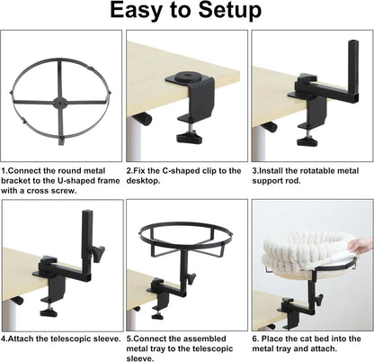 360° Cat Desk Bed – Rotating Adjustable Pet Nest with Soft Mat