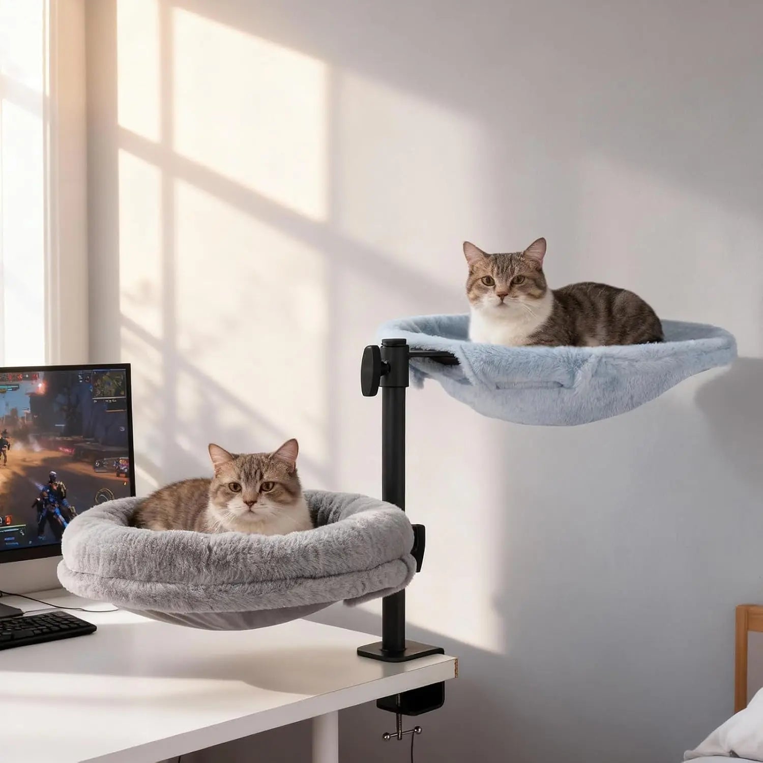 360° Cat Desk Bed with Clamp – Rotating Desktop Hammock for Home Offices