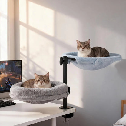 360° Cat Desk Bed with Clamp – Rotating Desktop Hammock for Home Offices