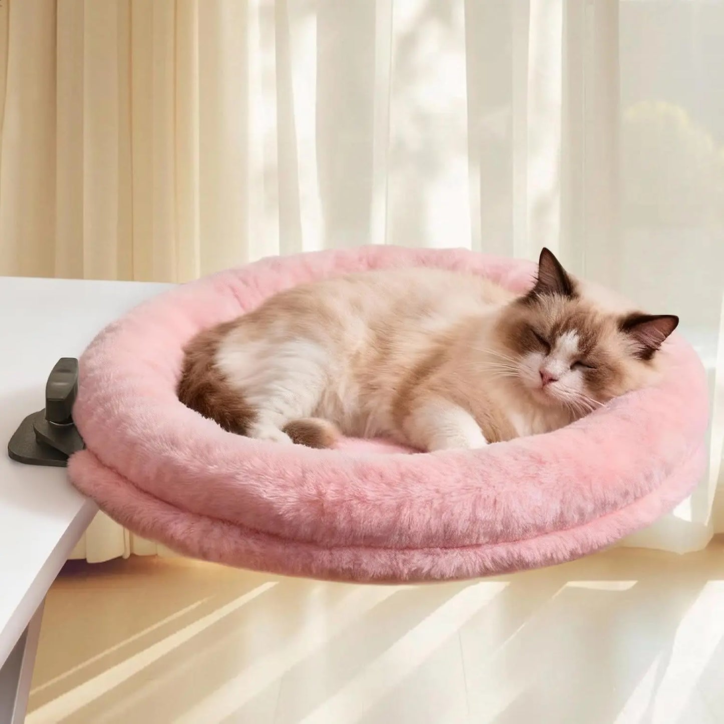 360° Cat Desk Bed with Clamp – Rotating Desktop Hammock for Home Offices Pink (360 Rotation)