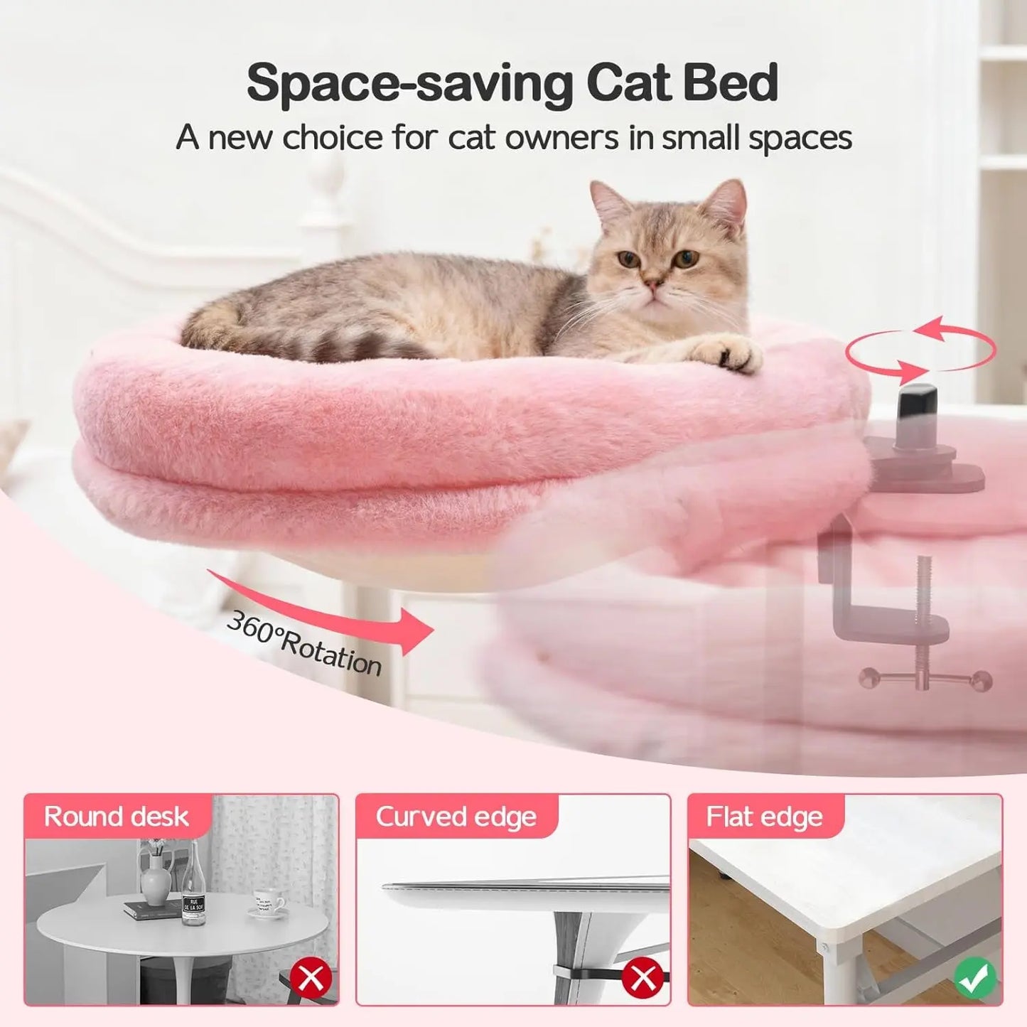 360° Cat Desk Bed with Clamp – Rotating Desktop Hammock for Home Offices