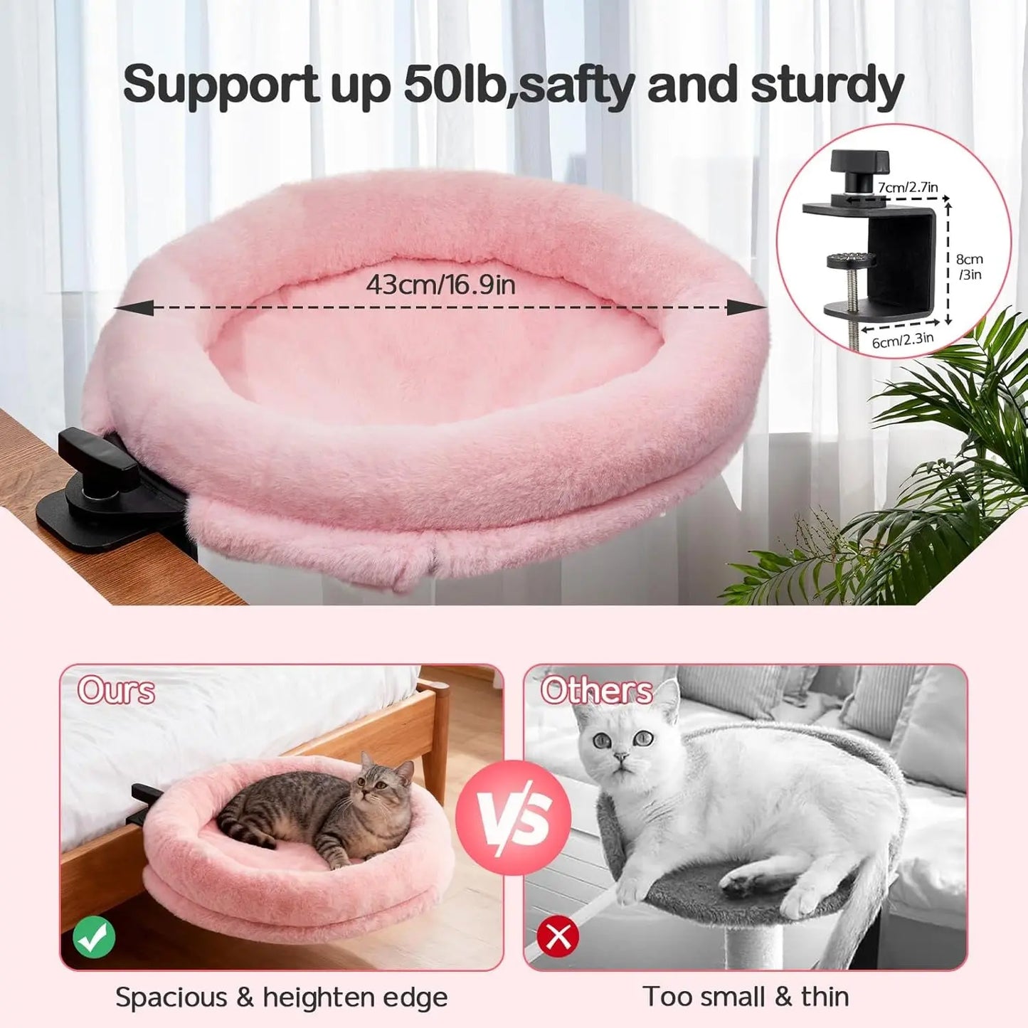 360° Cat Desk Bed with Clamp – Rotating Desktop Hammock for Home Offices