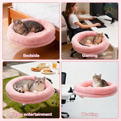 360° Cat Desk Bed with Clamp – Rotating Desktop Hammock for Home Offices