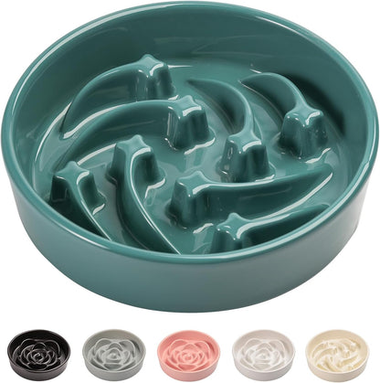 Elevated Ceramic Slow Feeder Dog Bowl 8.6in Heavy Weighted (various colors) Upgraded Deep Green Slow Feeder
