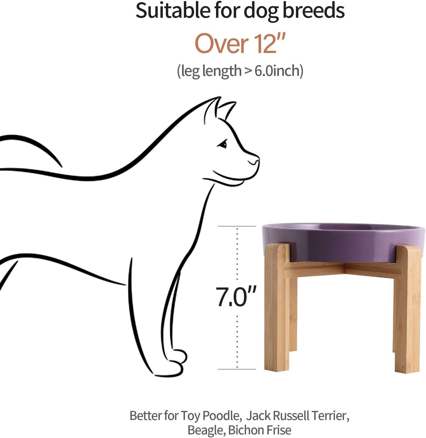 Elevated Ceramic Slow Feeder Dog Bowl 8.6in Heavy Weighted (various colors)