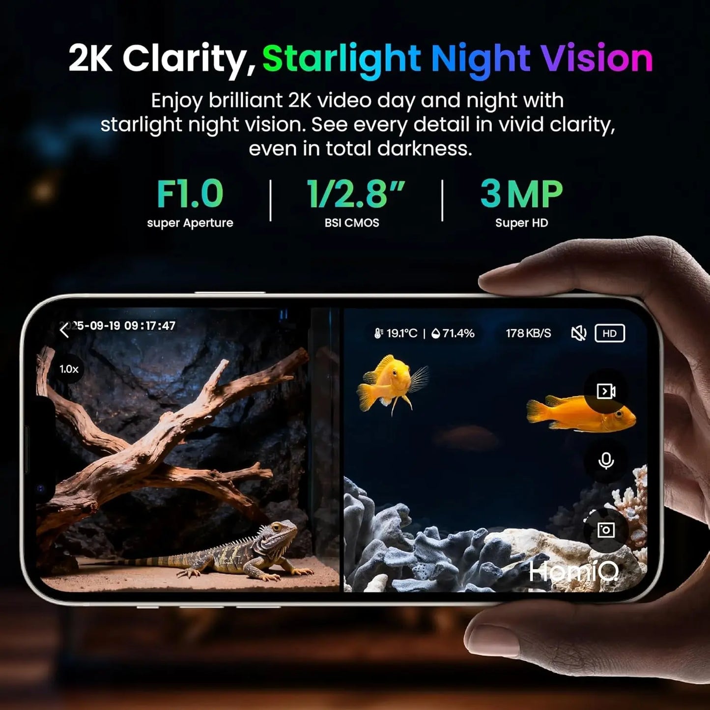 3MP 2K Aquarium & Terrarium Pet Camera w/ Night Vision & Smart Alerts