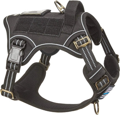 Tactical No Pull Dog Harness Large Dogs Adjustable Reflective Training Vest w/ Handle Black