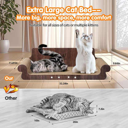 Extra Large Cat Scratcher Bed, 32” Cardboard Cat Couch & Lounger