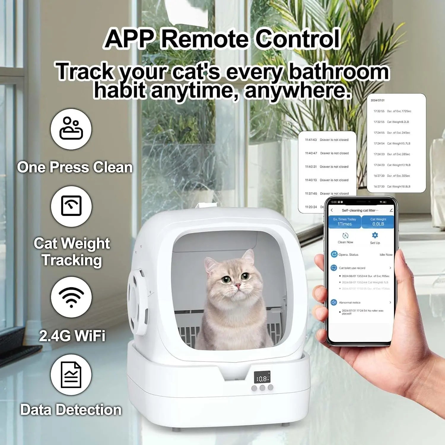 Automatic Cat Litter Box Self Cleaning - APP Control and Weight Monitoring - Ultra-Quiet, Medium Cats and Kittens Litter Box