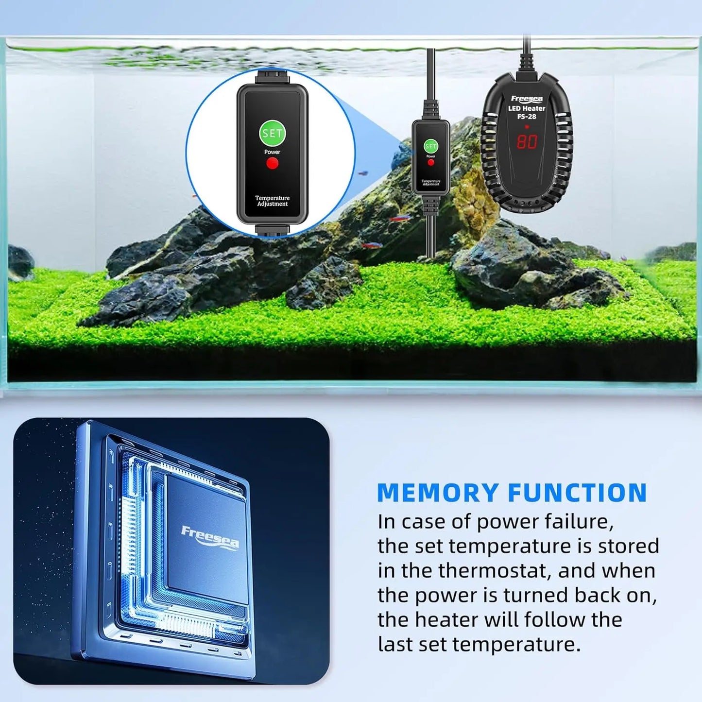 50W Submersible Aquarium Heater with External Temp Controller for Betta, Turtle, Fresh & Saltwater, 1-10 Gal