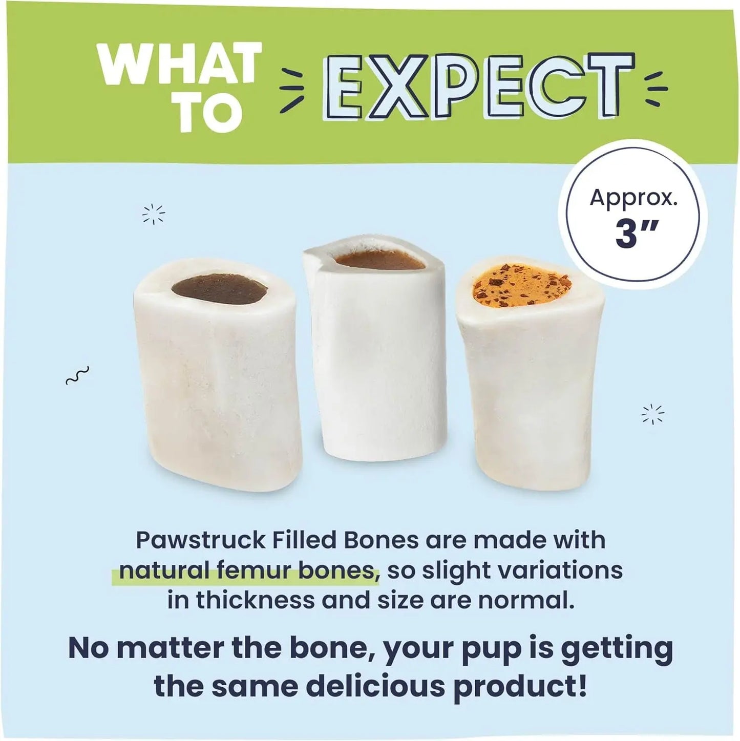 3in Filled Dog Bones Variety 3 Pack USA Made Long Lasting Chews