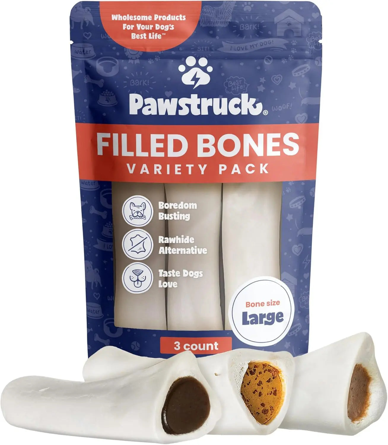 3in Filled Dog Bones Variety 3 Pack USA Made Long Lasting Chews Variety Packs 3 Pack