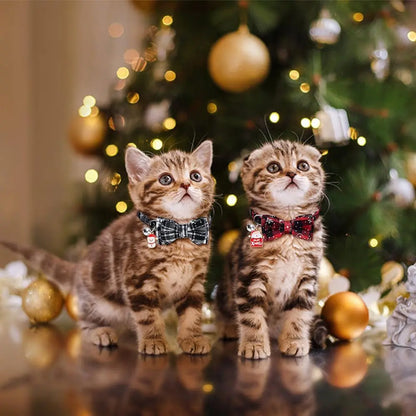 4 Pack Holiday Cat Collars – Breakaway Plaid Bow Tie & Bell Set