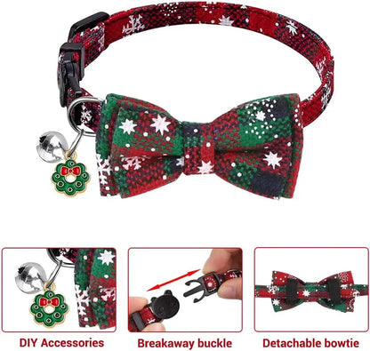 4 Pack Holiday Cat Collars – Breakaway Plaid Bow Tie & Bell Set