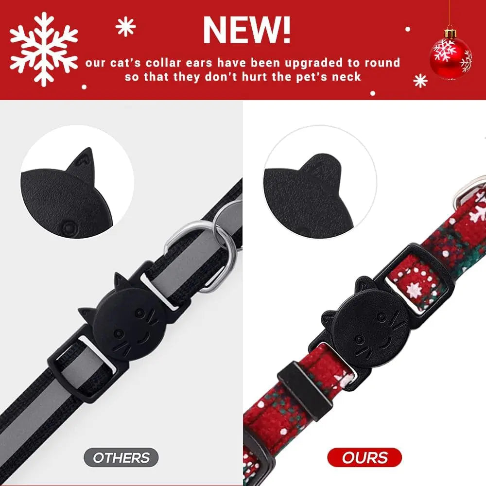 4 Pack Holiday Cat Collars – Breakaway Plaid Bow Tie & Bell Set