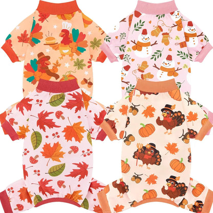 4-Pack Holiday & Christmas Dog Pajamas-for Dogs & Cats Sizes (sizes XS-XXL) Thanksgiving