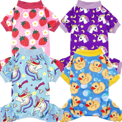 4-Pack Holiday & Christmas Dog Pajamas-for Dogs & Cats Sizes (sizes XS-XXL) Duck, Strawberry, 2 Unicorn
