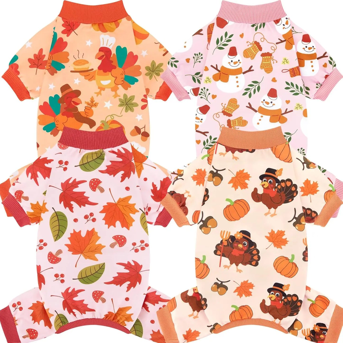 4-Pack Holiday & Christmas Dog Pajamas-for Dogs & Cats Sizes (sizes XS-XXL) Thanksgiving
