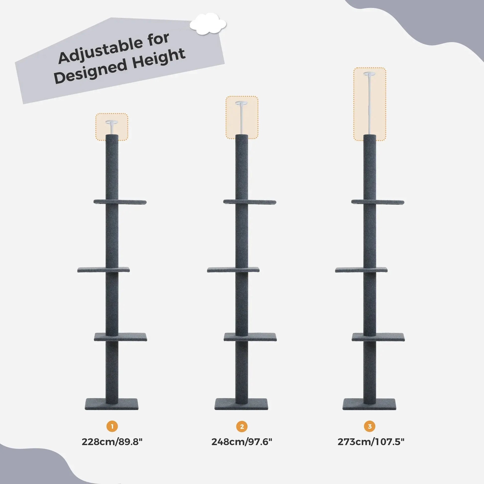 4-Tier Cat Tree Tower – Adjustable 90"-107" Floor-to-Ceiling Activity Center