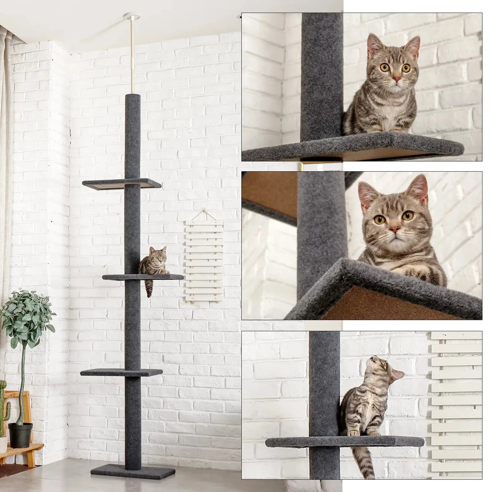 4-Tier Cat Tree Tower – Adjustable 90"-107" Floor-to-Ceiling Activity Center
